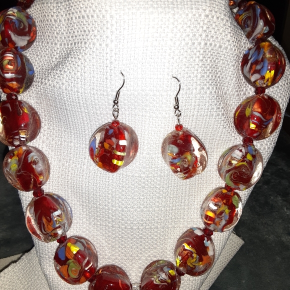 Morano Style glass and crystal Necklace set - Picture 3 of 7